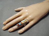 Museum Vintage Native American Navajo Turquoise Inlay Sterling Silver Ring-Nativo Arts
