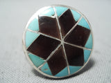 Outstanding Vintage Native American Zuni Blue Gem Turquoise Sterling Silver Ring Old-Nativo Arts