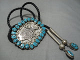 Astounding Vintage Native American Navajo Kingman Turquoise Sterling Silver Bolo Tie-Nativo Arts