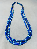 Tubule Lapis Turquoise Sterling Silver Native American Navajo Heishi Necklace-Nativo Arts
