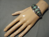 Early 1900's Vintage Native American Navajo Green Turquoise Sterling Silver Bracelet Old-Nativo Arts