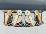 Lovely Birds Vintage Native American Zuni Turquoise Sterling Silver Bracelet Old-Nativo Arts
