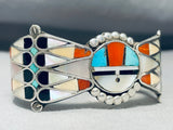 One Of The Best Ever Vintage Native American Zuni Sterling Silver Inlay Bracelet Old-Nativo Arts