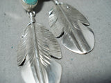 Marvelous Native American Navajo Royston Turquoise Sterling Silver Feather Earrings-Nativo Arts