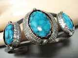 Intense Turquoise Vintage Native American Navajo Sterling Silver Bracelet Old-Nativo Arts