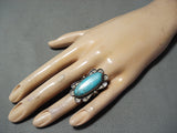 Marvelous Vintage Native American Navajo Blue Diamond Turquoise Sterling Silver Ring Old-Nativo Arts
