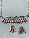 Striking Vintage Native American Zuni Mother Of Pearl Sterling Silver Necklace And Earring Set-Nativo Arts