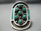 One Of The Best Vintage Native American Zuni Green Turquoise Sterling Silver Ring Old-Nativo Arts