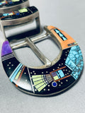 One Of The Most Intricate Vintage Native American Navajo Turquoise Sterling Silver Ranger Buckle-Nativo Arts