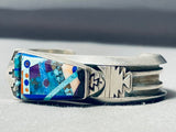 Native American Zuni Picasso Style Vintage Turquoise Inlay Sterling Silver Bracelet-Nativo Arts