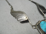 Exquisite Vintage Native American Navajo Morenci Turquoise Sterling Silver Necklace Old-Nativo Arts