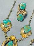 Dazzling Vintage Native American Navajo Royston Turquoise Gold Filled Necklace Ring Earring Set-Nativo Arts