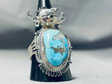 Fabulous Native American Navajo Kingman Turquoise Sterling Silver Kachina Ring-Nativo Arts