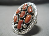 Huge Modernistic Native American Navajo Chunky Coral Sterling Silver Bracelet Ring Set-Nativo Arts