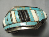 One Of The Best Vintage Native American Navajo Turquoise Sterling Silver Inlay Bracelet Old-Nativo Arts