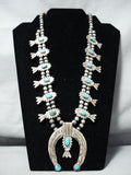 Women's Vintage Native American Navajo Turquoise Sterling Silver Squash Blossom Necklace-Nativo Arts