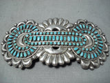 Gargantuan Vintage Native American Navajo Turquoise Sterling Silver Pin Old-Nativo Arts