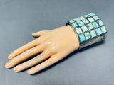 Very Rare Checkerboard Turquoise Vintage Native American Navajo Sterling Silver Bracelet-Nativo Arts