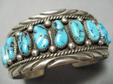 Huge Thick Heavy Vintage Native American Navajo Turquoise Sterling Silver Bracelet Old-Nativo Arts