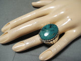 Superb Native American Navajo Turquoise Oval Sterling Silver Huge Ring-Nativo Arts