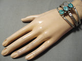 Opulent Vintage Native American Navajo Carico Lake Turquoise Sterling Silver Coil Bracelet Old-Nativo Arts