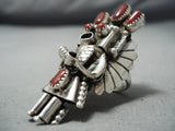 Dramatic Navajo Coral Sterling Silver Kachina Ring Native American-Nativo Arts