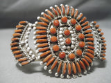 One Of The Best Vintage Native American Zuni Coral Sterling Silver Bracelet Cuff-Nativo Arts