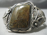 Amazing Vintage Native American Navajo Moss Spiderweb Turquoise Sterling Silver Leaf Bracelet-Nativo Arts