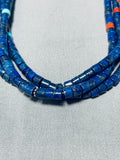 One Of The Most Unique Native American Navajo Lapis Turquoise Sterling Silver Necklace-Nativo Arts