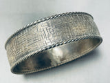 Hand Carved Brick Sterling Wall! Gasp! Vintage Native American Navajo Silver Bangle Bracelet-Nativo Arts