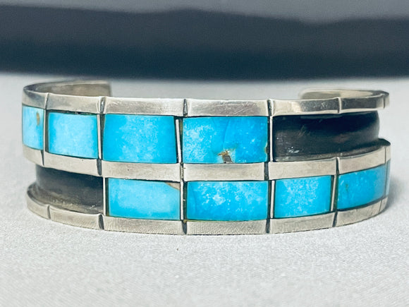 Native American 6-1/2 Wrist Vintage Navajo Turquoise Inlay Sterling Silver Bracelet Cuff Old-Nativo Arts