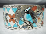 Native American Thick And Heavy Vintagew Zuni Bluejay Turquoise Sterling Silver Bracelet-Nativo Arts