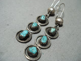 Eyecatching Vintage Native American Navajo Old Kingman Turquoise Sterling Silver Earrings-Nativo Arts