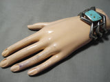 Unique Vintage Native American Navajo Turquoise Sterling Silver Bracelet Old-Nativo Arts