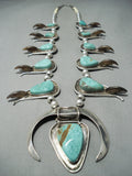 Authentic Bear Vintage Native American Navajo Turquoise Sterling Silver Squash Blossom Necklace-Nativo Arts