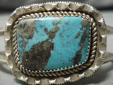 Rare Vintage Native American Navajo Basalt Turquoise Sterling Silver Bracelet Old-Nativo Arts