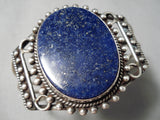 Huge Vintage Native American Navajo Moonlight Lapis Sterling Silver Bracelet Cuff Old-Nativo Arts
