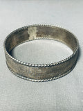 Hand Carved Brick Sterling Wall! Gasp! Vintage Native American Navajo Silver Bangle Bracelet-Nativo Arts