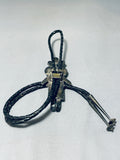 Long 4-1/2' Kachina Vintage Native American Navajo Turquoise Sterling Silver Bolo Tie-Nativo Arts