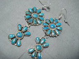 Signed Native American Navajo Turquoise Cluster Sterling Silver Earrings-Nativo Arts