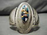 Native American Towering Vintage Navajo Turquoise Inlay Sterling Silver Concho Bracelet Old-Nativo Arts