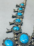 Blue Thunder Turquoise Vintage Native American Navajo Sterling Silver Squash Blossom Necklace-Nativo Arts