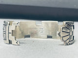 Thick Rudy Willie Vintage Native American Navajo Sterling Silver Geomtric Bracelet Cuff-Nativo Arts