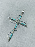 Sweet Vintage Native American Zuni Blue Gem Turquoise Sterling Silver Cross Pendant-Nativo Arts
