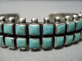 Thick Heavy Vintage Native American Navajo Squared Turquoise Sterling Silver Bracelet-Nativo Arts