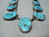 Dramatic Vintage Native American Navajo Kingman Turquoise Sterling Silver Necklace Old-Nativo Arts