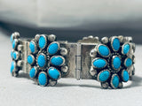 Native American Flower Turquoise Vintage Navajo Sterling Silver Charm Link Bracelet-Nativo Arts