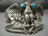 One Of The Best Vintage Native American Navajo Eagle Sterling Silver Turquoise Bracelet Old-Nativo Arts