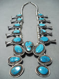Authentic Vintage Native American Navajo Turquoise Sterling Silver Squash Blossom Necklace-Nativo Arts