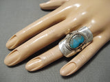 Amazing Huge Vintage Native American Navajo Blue Turquoise Sterling Silver Ring Old-Nativo Arts